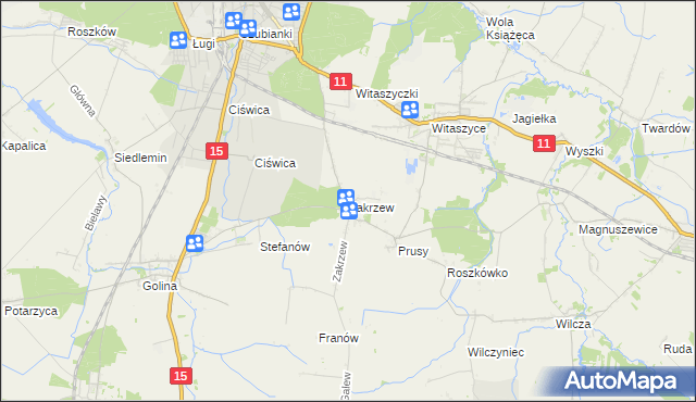 mapa Zakrzew gmina Jarocin, Zakrzew gmina Jarocin na mapie Targeo