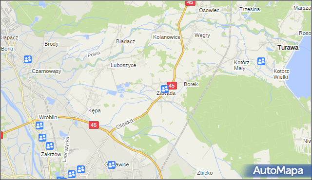 mapa Zawada gmina Turawa, Zawada gmina Turawa na mapie Targeo