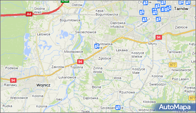 mapa Zgłobice, Zgłobice na mapie Targeo