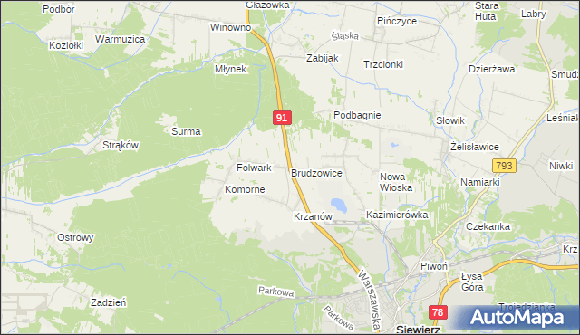 mapa Brudzowice, Brudzowice na mapie Targeo
