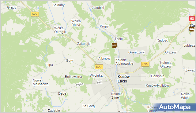 mapa Albinów gmina Kosów Lacki, Albinów gmina Kosów Lacki na mapie Targeo