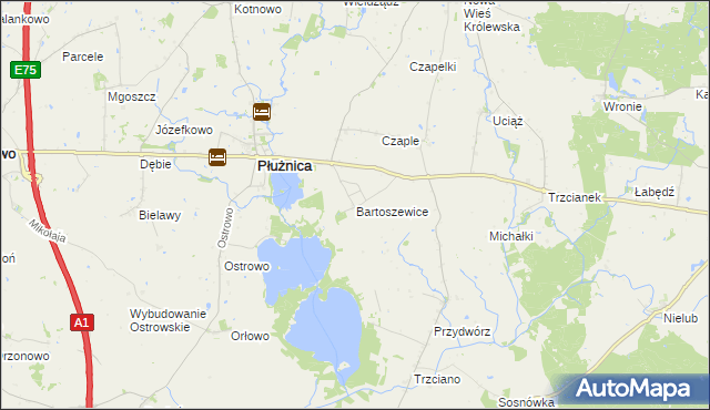 mapa Bartoszewice gmina Płużnica, Bartoszewice gmina Płużnica na mapie Targeo