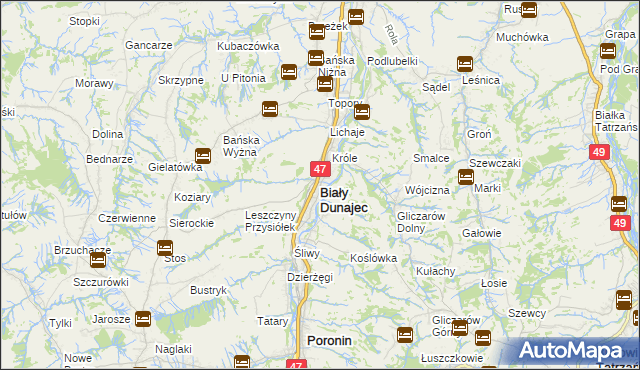 mapa Biały Dunajec, Biały Dunajec na mapie Targeo