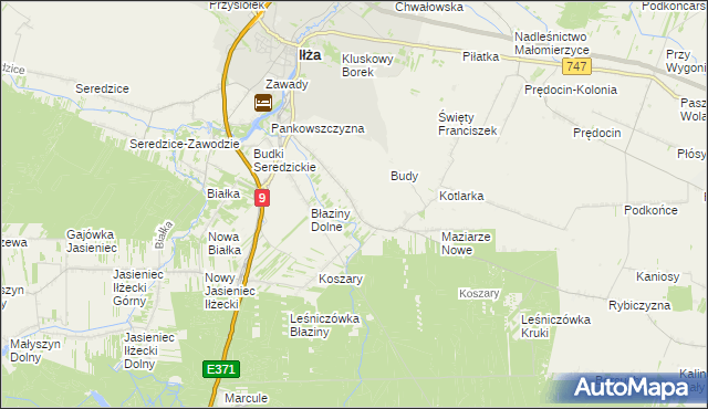 mapa Błaziny Górne, Błaziny Górne na mapie Targeo
