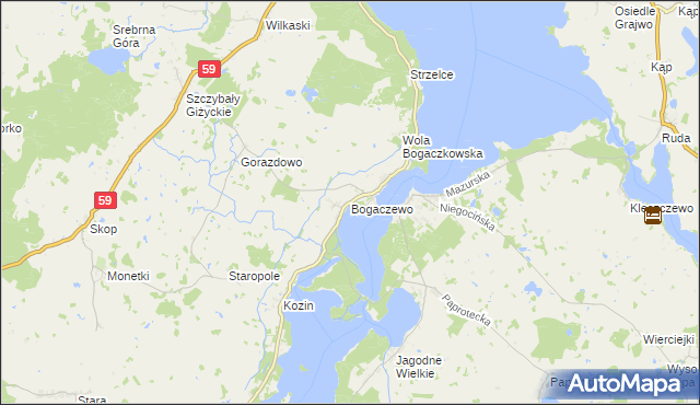 mapa Bogaczewo gmina Giżycko, Bogaczewo gmina Giżycko na mapie Targeo