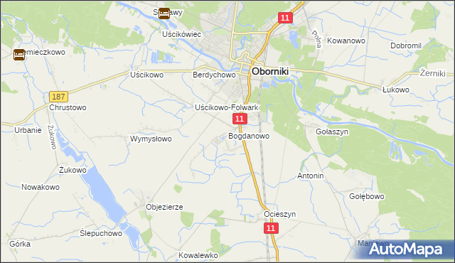 mapa Bogdanowo gmina Oborniki, Bogdanowo gmina Oborniki na mapie Targeo