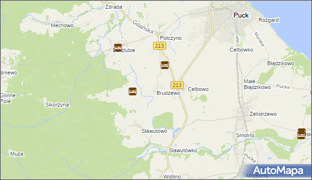 mapa Brudzewo gmina Puck, Brudzewo gmina Puck na mapie Targeo