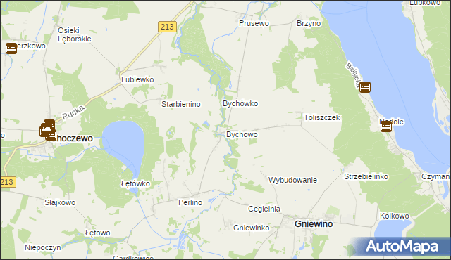 mapa Bychowo gmina Gniewino, Bychowo gmina Gniewino na mapie Targeo