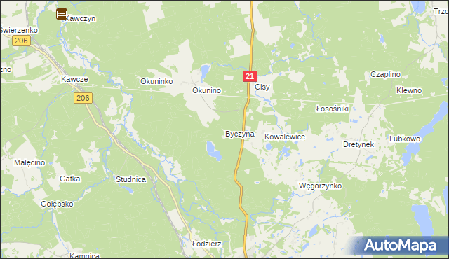 mapa Byczyna gmina Miastko, Byczyna gmina Miastko na mapie Targeo