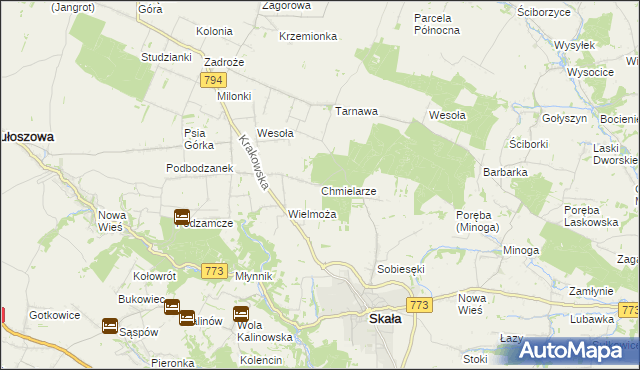 mapa Chmielarze gmina Skała, Chmielarze gmina Skała na mapie Targeo