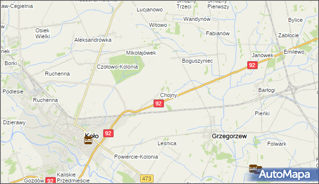 mapa Chojny gmina Koło, Chojny gmina Koło na mapie Targeo