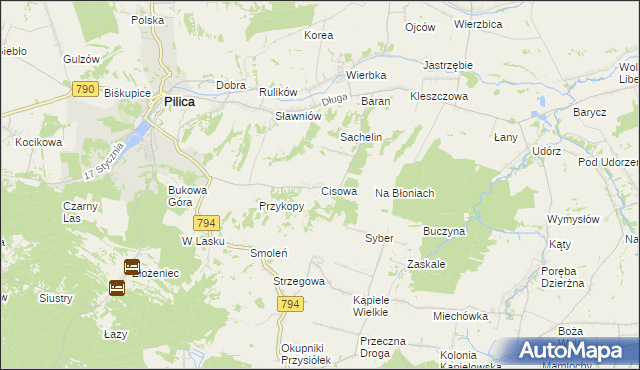 mapa Cisowa gmina Pilica, Cisowa gmina Pilica na mapie Targeo