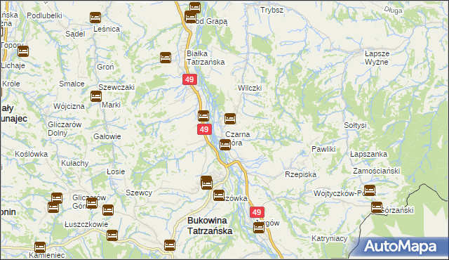 mapa Czarna Góra gmina Bukowina Tatrzańska, Czarna Góra gmina Bukowina Tatrzańska na mapie Targeo