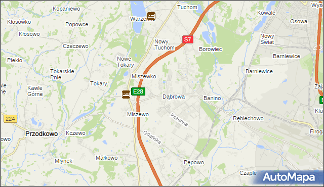 mapa Dąbrowa gmina Żukowo, Dąbrowa gmina Żukowo na mapie Targeo