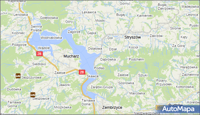 mapa Dąbrówka gmina Stryszów, Dąbrówka gmina Stryszów na mapie Targeo