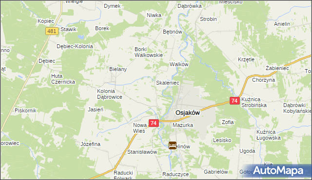 mapa Dębina gmina Osjaków, Dębina gmina Osjaków na mapie Targeo