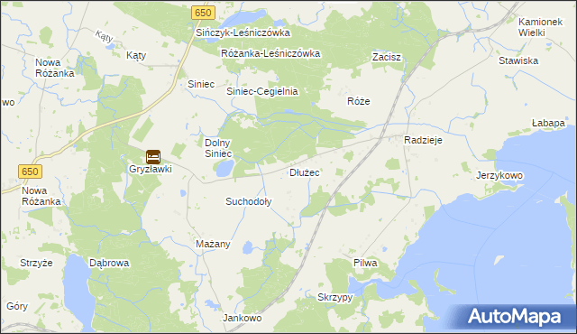 mapa Dłużec gmina Węgorzewo, Dłużec gmina Węgorzewo na mapie Targeo