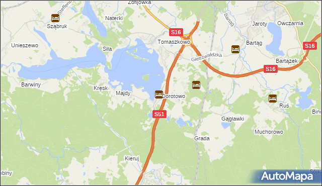 mapa Dorotowo gmina Stawiguda, Dorotowo gmina Stawiguda na mapie Targeo