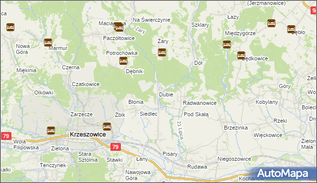 mapa Dubie gmina Krzeszowice, Dubie gmina Krzeszowice na mapie Targeo
