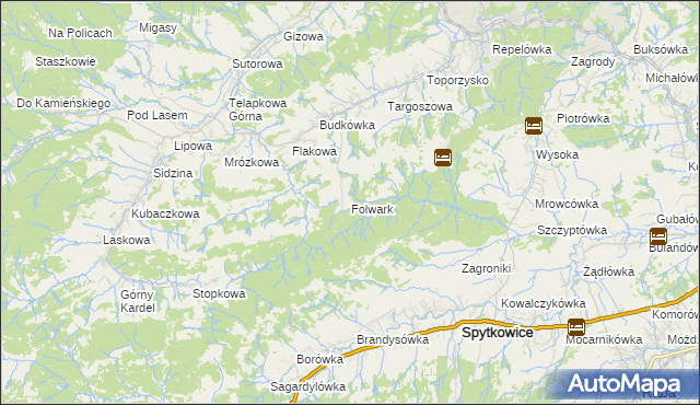 mapa Folwark gmina Jordanów, Folwark gmina Jordanów na mapie Targeo