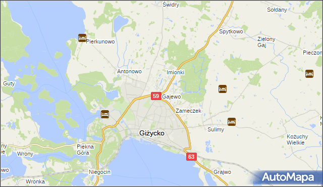 mapa Gajewo gmina Giżycko, Gajewo gmina Giżycko na mapie Targeo