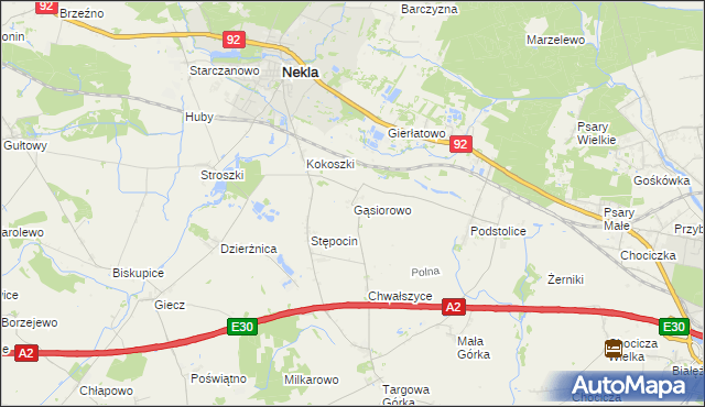 mapa Gąsiorowo gmina Nekla, Gąsiorowo gmina Nekla na mapie Targeo