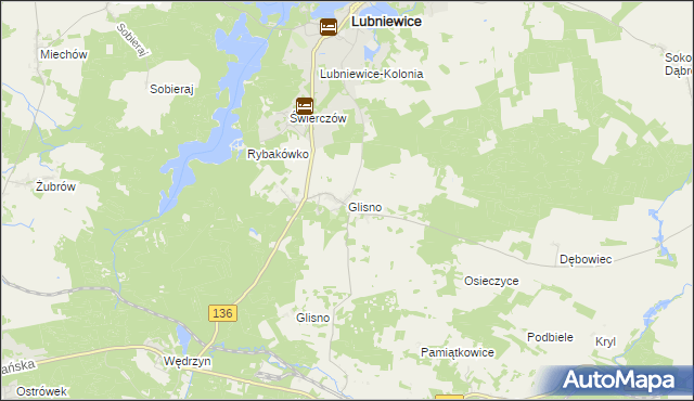 mapa Glisno gmina Lubniewice, Glisno gmina Lubniewice na mapie Targeo
