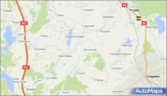mapa Gorczyce gmina Prostki, Gorczyce gmina Prostki na mapie Targeo