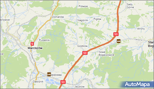 mapa Gostków gmina Stare Bogaczowice, Gostków gmina Stare Bogaczowice na mapie Targeo