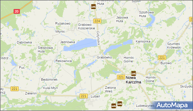 mapa Grabówko gmina Nowa Karczma, Grabówko gmina Nowa Karczma na mapie Targeo