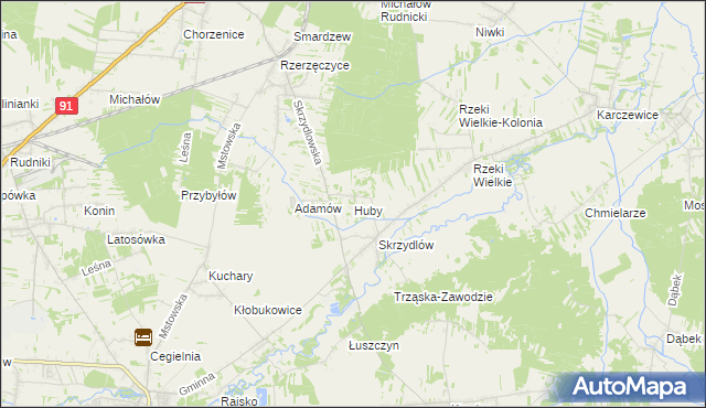 mapa Huby gmina Kłomnice, Huby gmina Kłomnice na mapie Targeo