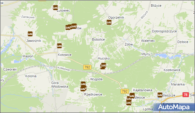 mapa Hucisko gmina Włodowice, Hucisko gmina Włodowice na mapie Targeo