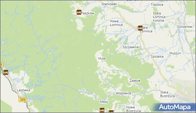 mapa Huta gmina Bystrzyca Kłodzka, Huta gmina Bystrzyca Kłodzka na mapie Targeo