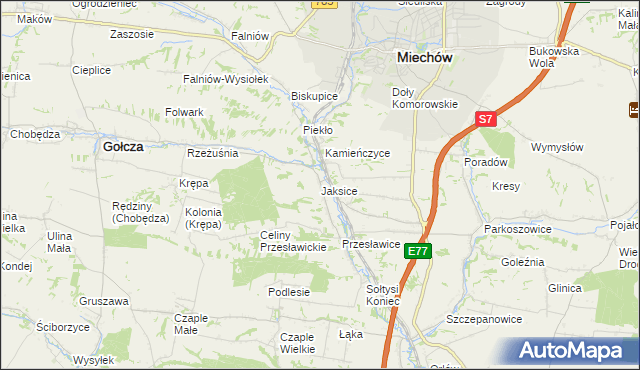 mapa Jaksice gmina Miechów, Jaksice gmina Miechów na mapie Targeo