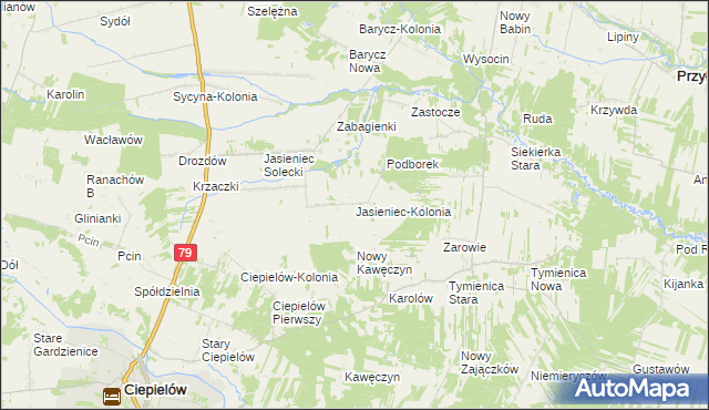 mapa Jasieniec-Kolonia, Jasieniec-Kolonia na mapie Targeo