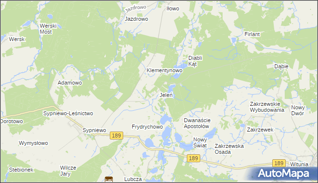 mapa Jeleń gmina Więcbork, Jeleń gmina Więcbork na mapie Targeo