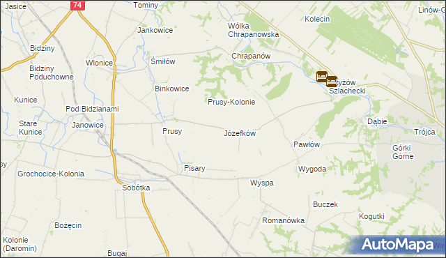 mapa Józefków gmina Zawichost, Józefków gmina Zawichost na mapie Targeo