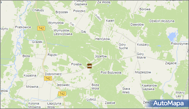 mapa Józefów gmina Przedbórz, Józefów gmina Przedbórz na mapie Targeo