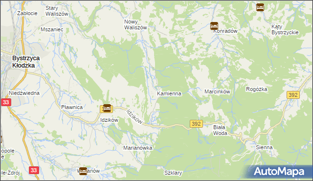 mapa Kamienna gmina Bystrzyca Kłodzka, Kamienna gmina Bystrzyca Kłodzka na mapie Targeo