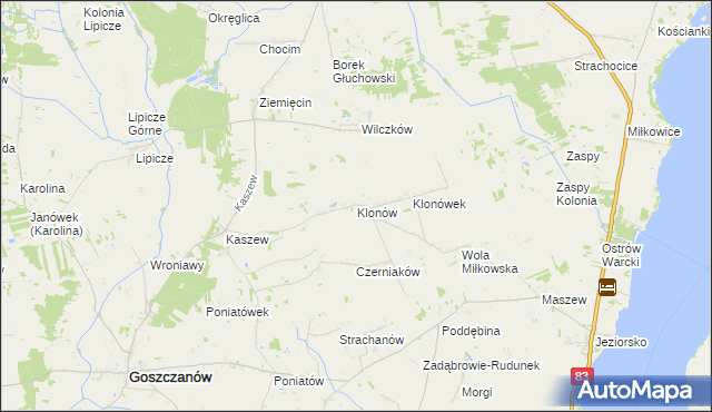mapa Klonów gmina Goszczanów, Klonów gmina Goszczanów na mapie Targeo