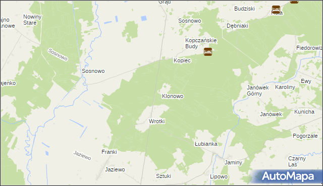 mapa Klonowo gmina Sztabin, Klonowo gmina Sztabin na mapie Targeo