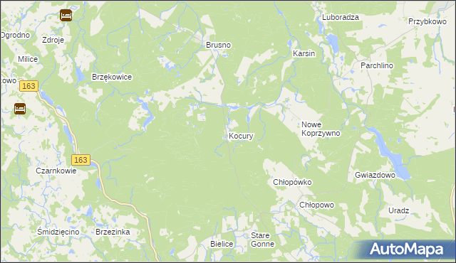 mapa Kocury gmina Połczyn-Zdrój, Kocury gmina Połczyn-Zdrój na mapie Targeo