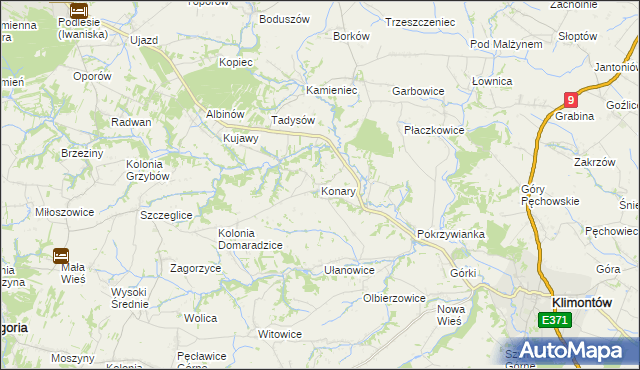 mapa Konary gmina Klimontów, Konary gmina Klimontów na mapie Targeo