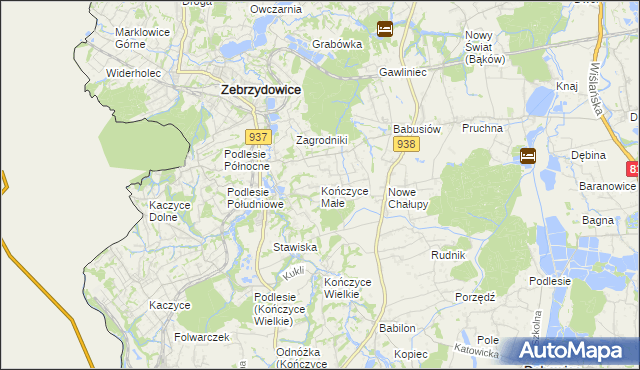 mapa Kończyce Małe, Kończyce Małe na mapie Targeo