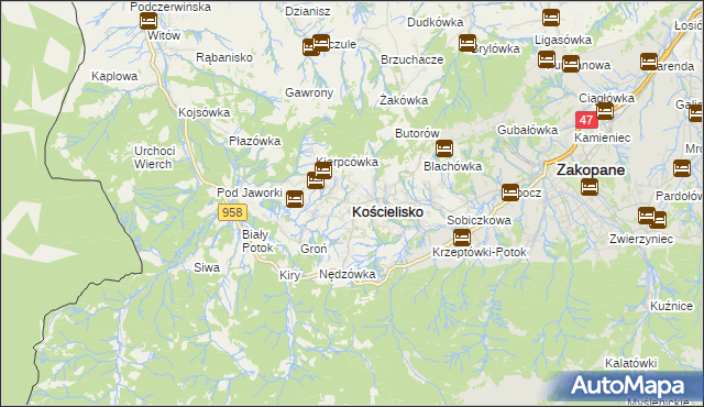 mapa Kościelisko, Kościelisko na mapie Targeo