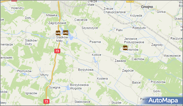 mapa Kotlice gmina Chmielnik, Kotlice gmina Chmielnik na mapie Targeo