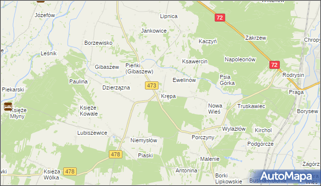mapa Krępa gmina Poddębice, Krępa gmina Poddębice na mapie Targeo