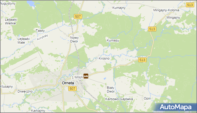 mapa Krosno gmina Orneta, Krosno gmina Orneta na mapie Targeo