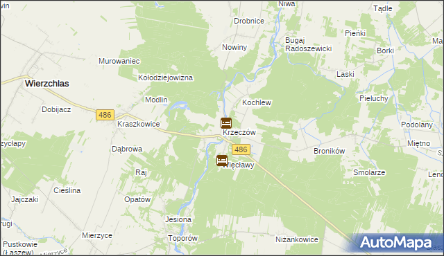 mapa Krzeczów gmina Wierzchlas, Krzeczów gmina Wierzchlas na mapie Targeo