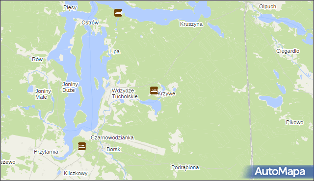 mapa Krzywe gmina Karsin, Krzywe gmina Karsin na mapie Targeo